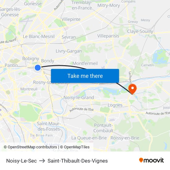 Noisy-Le-Sec to Saint-Thibault-Des-Vignes map