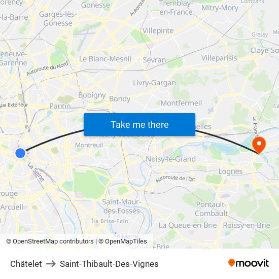 Châtelet to Saint-Thibault-Des-Vignes map