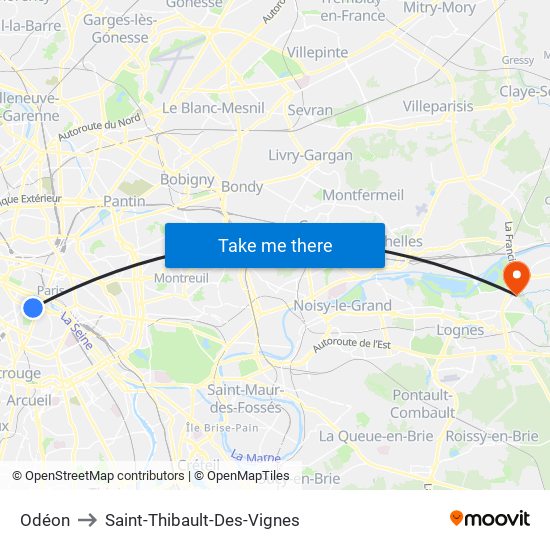 Odéon to Saint-Thibault-Des-Vignes map