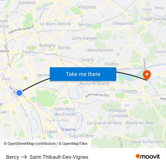 Bercy to Saint-Thibault-Des-Vignes map