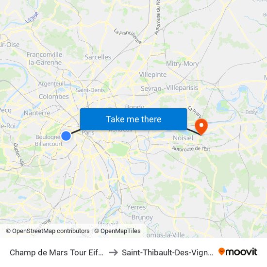 Champ de Mars Tour Eiffel to Saint-Thibault-Des-Vignes map