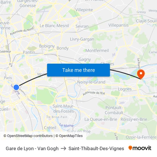 Gare de Lyon - Van Gogh to Saint-Thibault-Des-Vignes map
