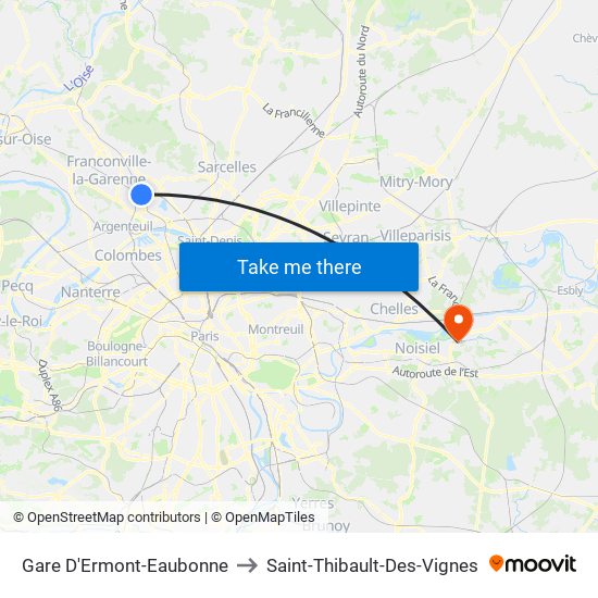 Gare D'Ermont-Eaubonne to Saint-Thibault-Des-Vignes map