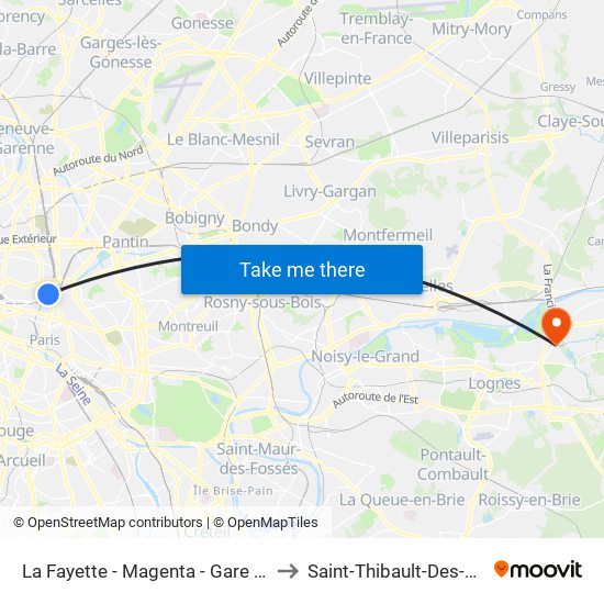 La Fayette - Magenta - Gare du Nord to Saint-Thibault-Des-Vignes map