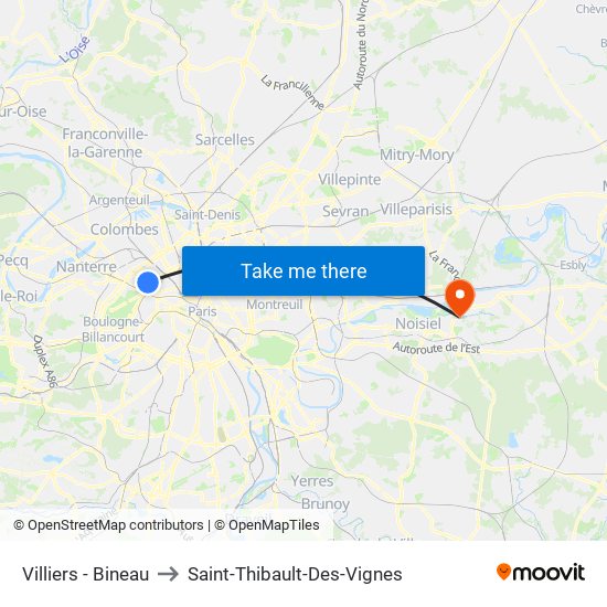 Villiers - Bineau to Saint-Thibault-Des-Vignes map