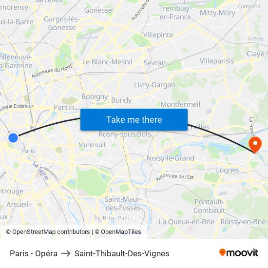 Paris - Opéra to Saint-Thibault-Des-Vignes map