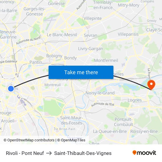 Rivoli - Pont Neuf to Saint-Thibault-Des-Vignes map