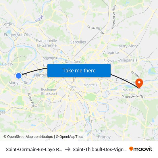 Saint-Germain-En-Laye RER to Saint-Thibault-Des-Vignes map