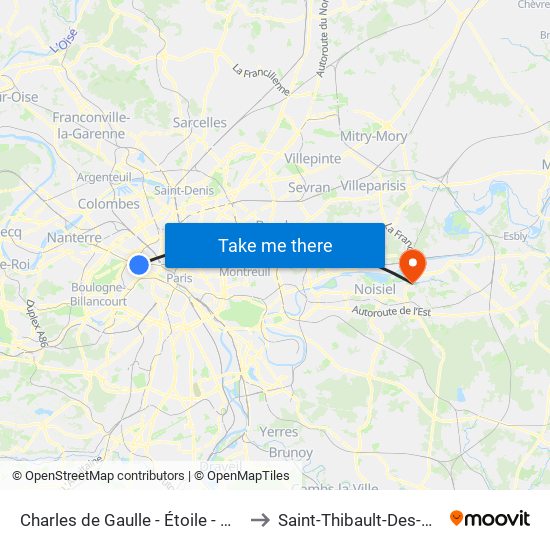 Charles de Gaulle - Étoile - Wagram to Saint-Thibault-Des-Vignes map