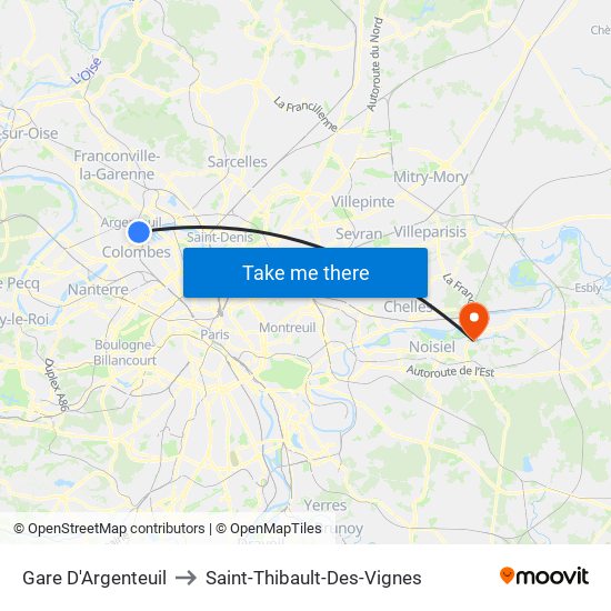 Gare D'Argenteuil to Saint-Thibault-Des-Vignes map