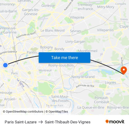 Paris Saint-Lazare to Saint-Thibault-Des-Vignes map