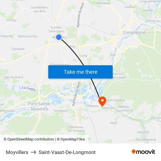 Moyvillers to Saint-Vaast-De-Longmont map