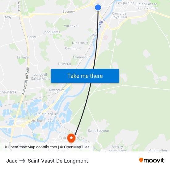 Jaux to Saint-Vaast-De-Longmont map