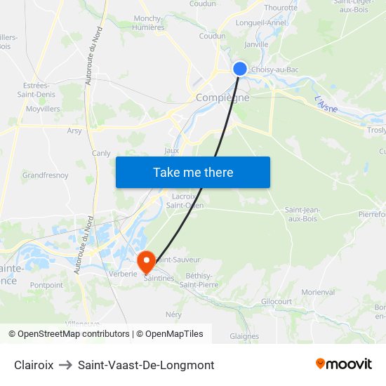 Clairoix to Saint-Vaast-De-Longmont map