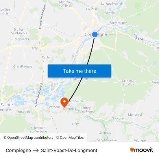 Compiègne to Saint-Vaast-De-Longmont map