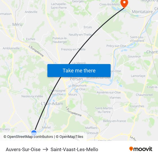 Auvers-Sur-Oise to Saint-Vaast-Les-Mello map