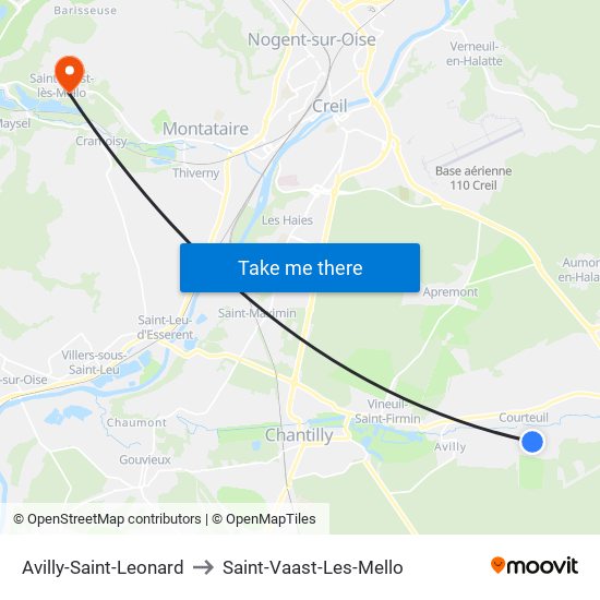 Avilly-Saint-Leonard to Saint-Vaast-Les-Mello map