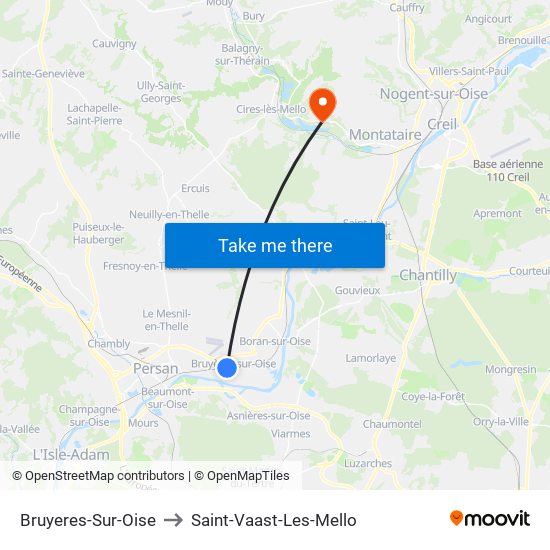 Bruyeres-Sur-Oise to Saint-Vaast-Les-Mello map