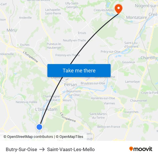 Butry-Sur-Oise to Saint-Vaast-Les-Mello map