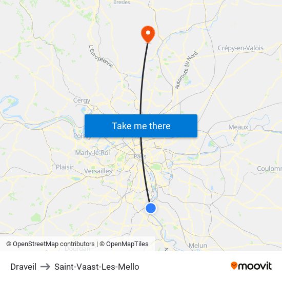 Draveil to Saint-Vaast-Les-Mello map