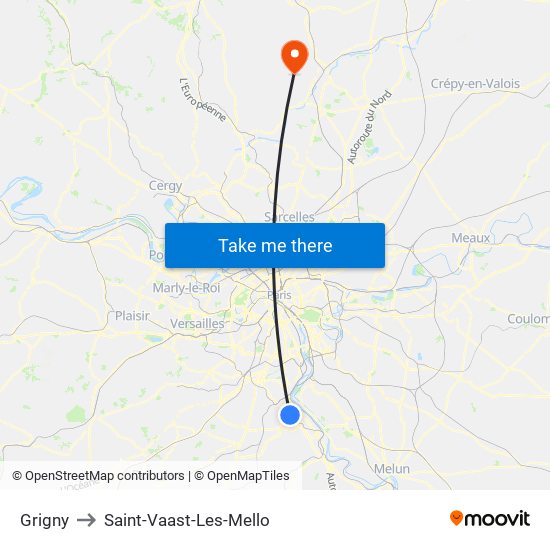 Grigny to Saint-Vaast-Les-Mello map