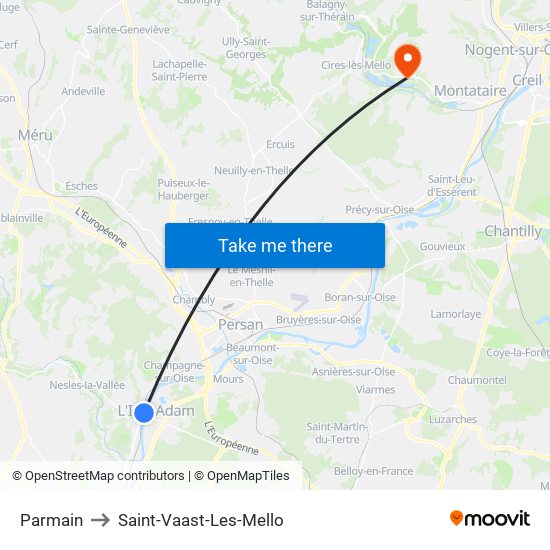Parmain to Saint-Vaast-Les-Mello map