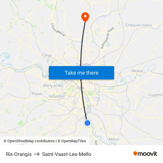 Ris-Orangis to Saint-Vaast-Les-Mello map