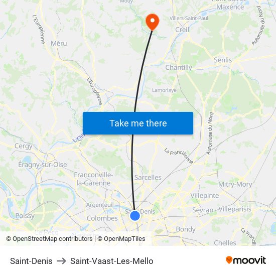 Saint-Denis to Saint-Vaast-Les-Mello map