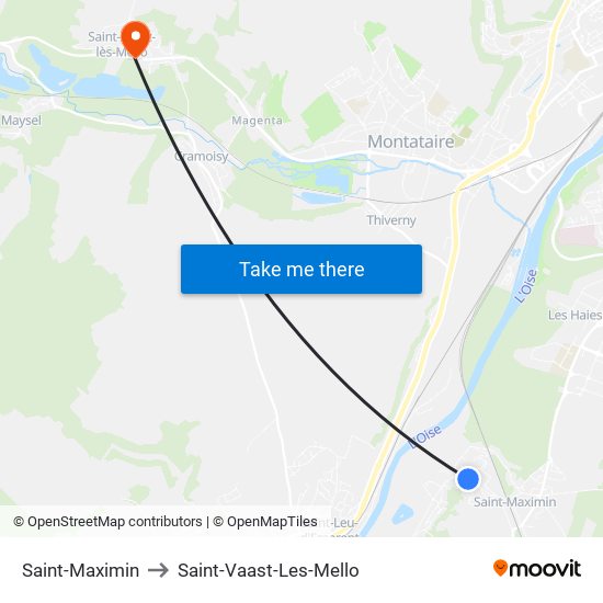 Saint-Maximin to Saint-Vaast-Les-Mello map