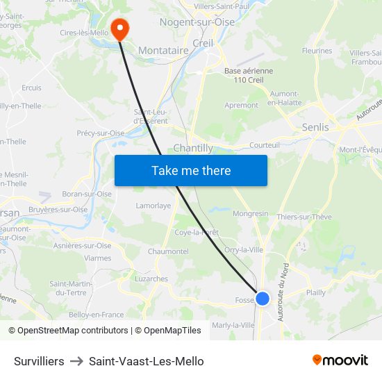 Survilliers to Saint-Vaast-Les-Mello map