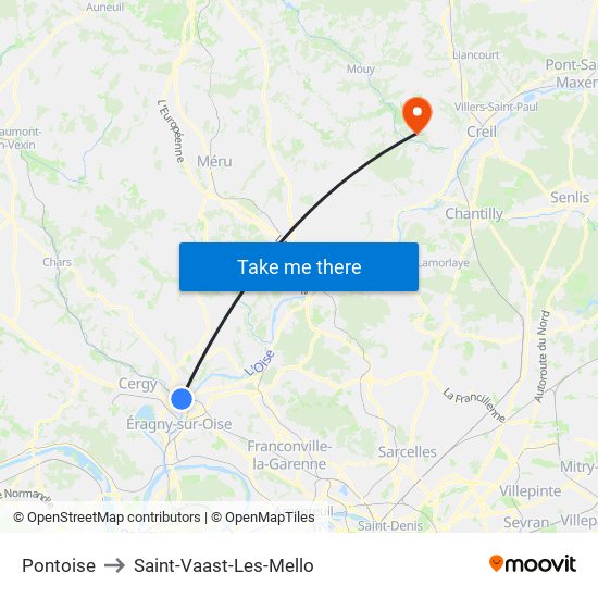 Pontoise to Saint-Vaast-Les-Mello map
