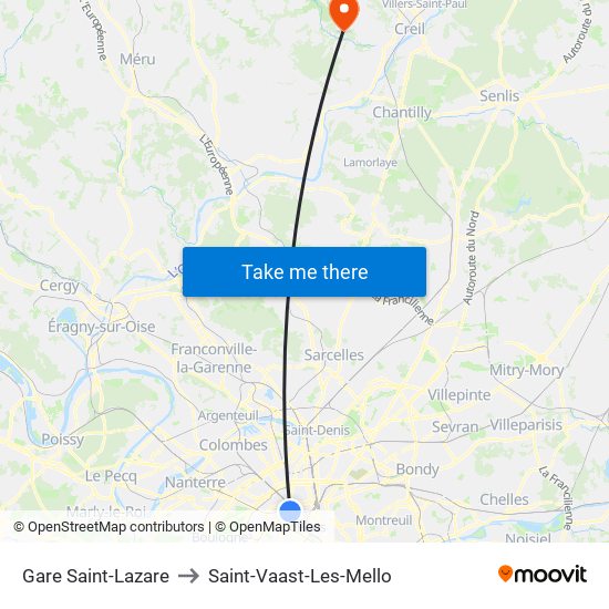 Gare Saint-Lazare to Saint-Vaast-Les-Mello map
