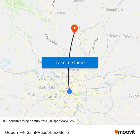 Odéon to Saint-Vaast-Les-Mello map