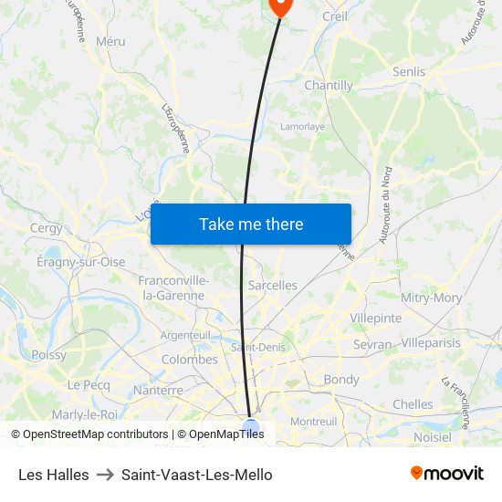 Les Halles to Saint-Vaast-Les-Mello map