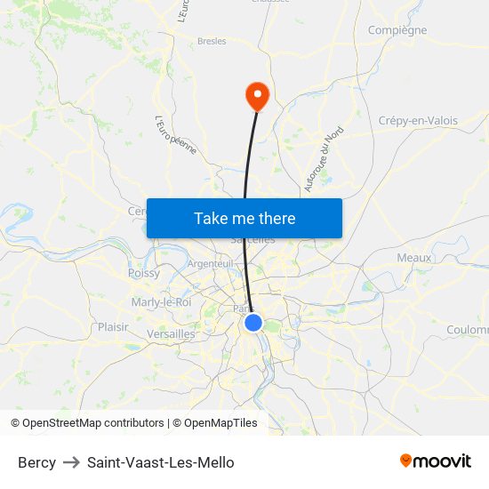Bercy to Saint-Vaast-Les-Mello map