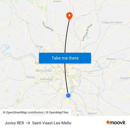 Juvisy RER to Saint-Vaast-Les-Mello map