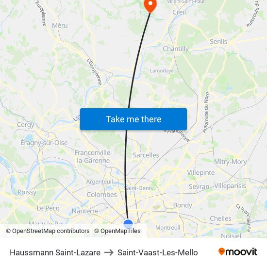Haussmann Saint-Lazare to Saint-Vaast-Les-Mello map