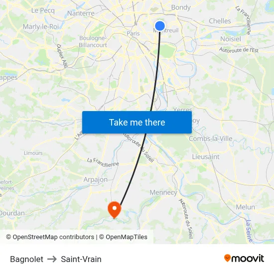 Bagnolet to Saint-Vrain map