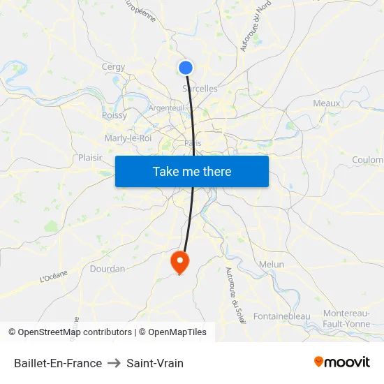 Baillet-En-France to Saint-Vrain map