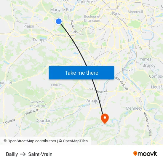 Bailly to Saint-Vrain map