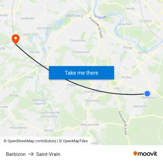 Barbizon to Saint-Vrain map