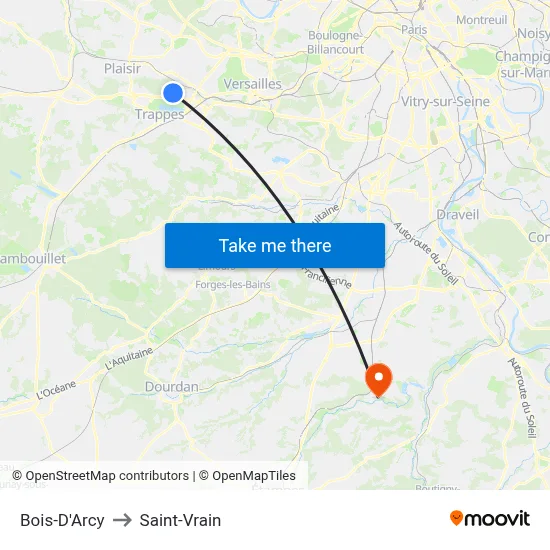 Bois-D'Arcy to Saint-Vrain map