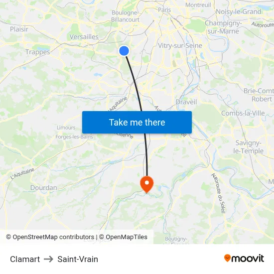 Clamart to Saint-Vrain map