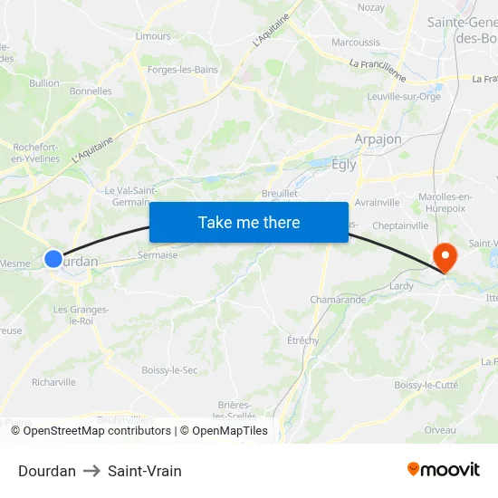 Dourdan to Saint-Vrain map