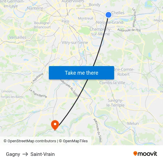 Gagny to Saint-Vrain map