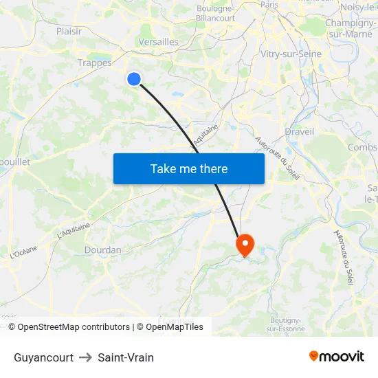 Guyancourt to Saint-Vrain map