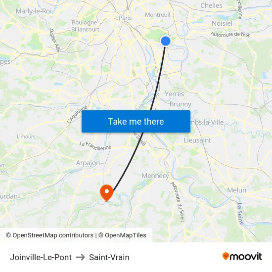 Joinville-Le-Pont to Saint-Vrain map
