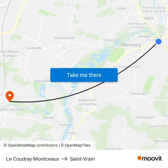 Le Coudray-Montceaux to Saint-Vrain map