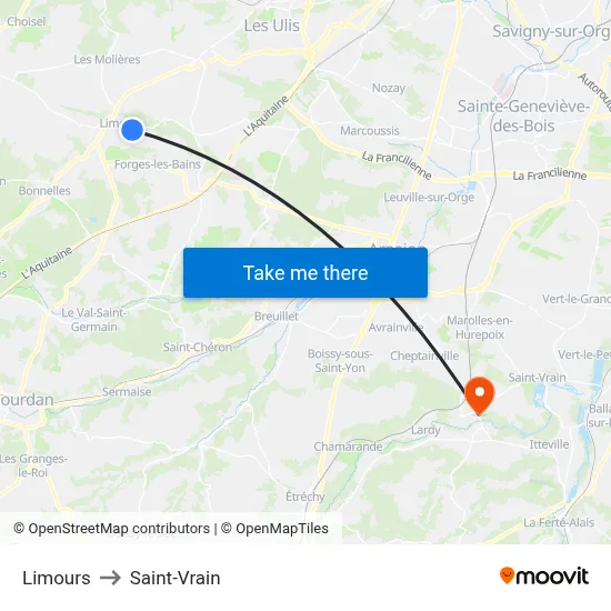 Limours to Saint-Vrain map