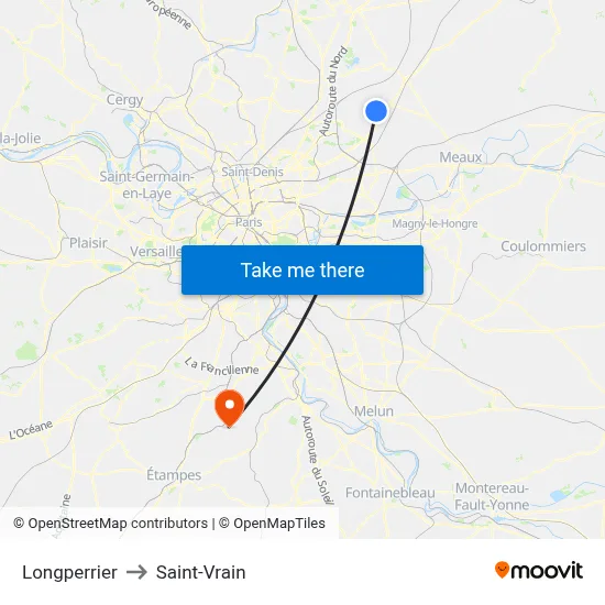 Longperrier to Saint-Vrain map